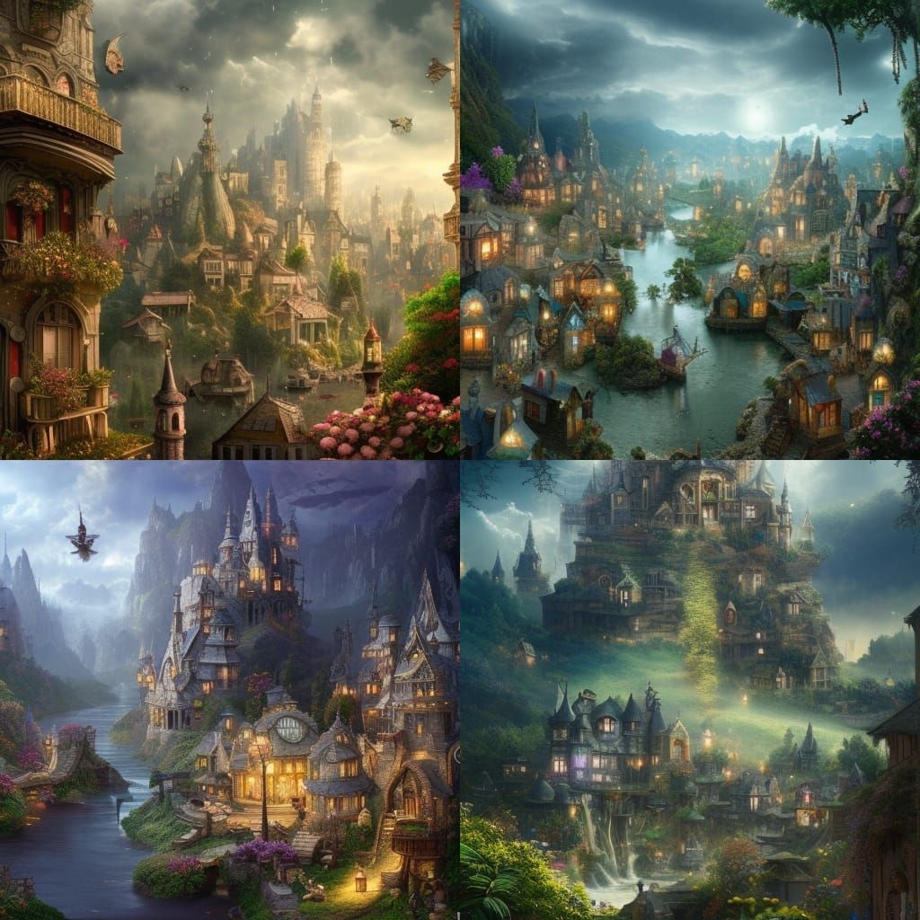 Detailed Fairy Town Digital Matte Painting