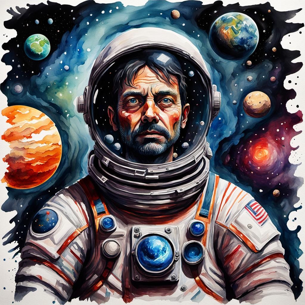 Grotesque Spaceman Face in Impressionist Style