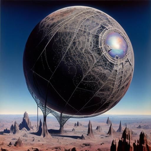 Planetary Spiderwebs in Surrealist Style