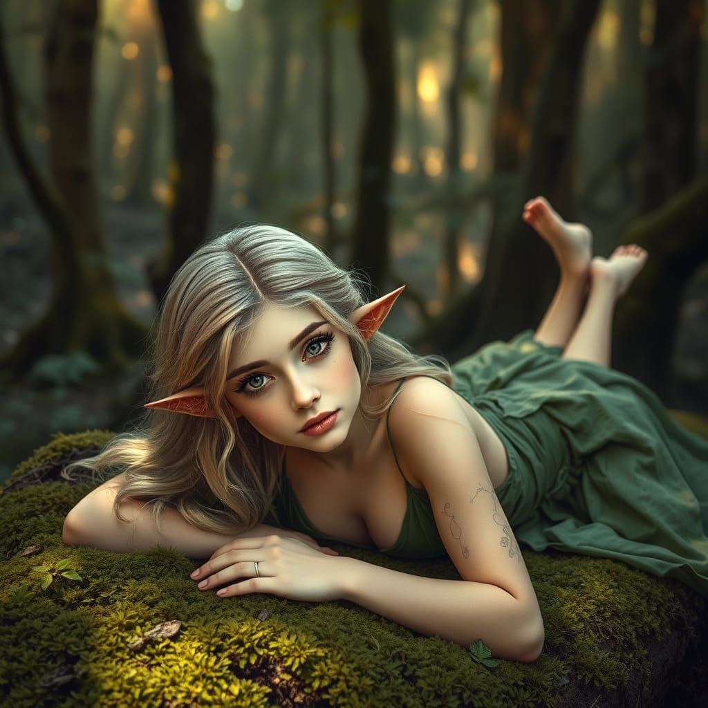 Forest Fae Woman in Enchanted Forest, Dreamy Realism