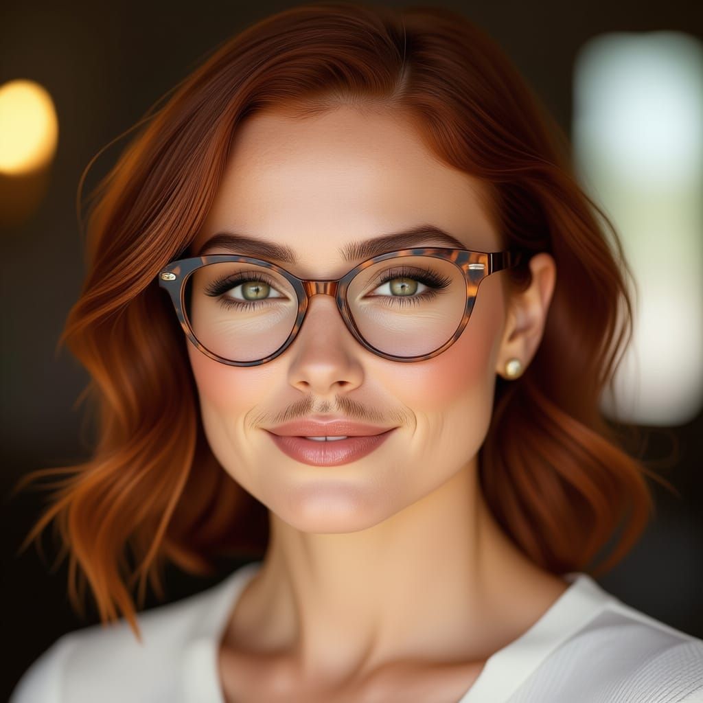 Close-Up Portrait of Red-Haired Woman with Cat-Eye Glasses