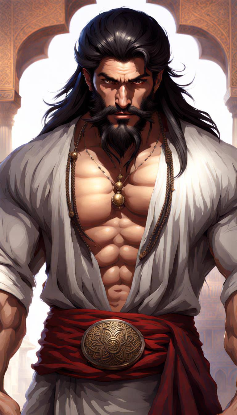 Handsome Persian Djinn with Open Vest, Photorealistic