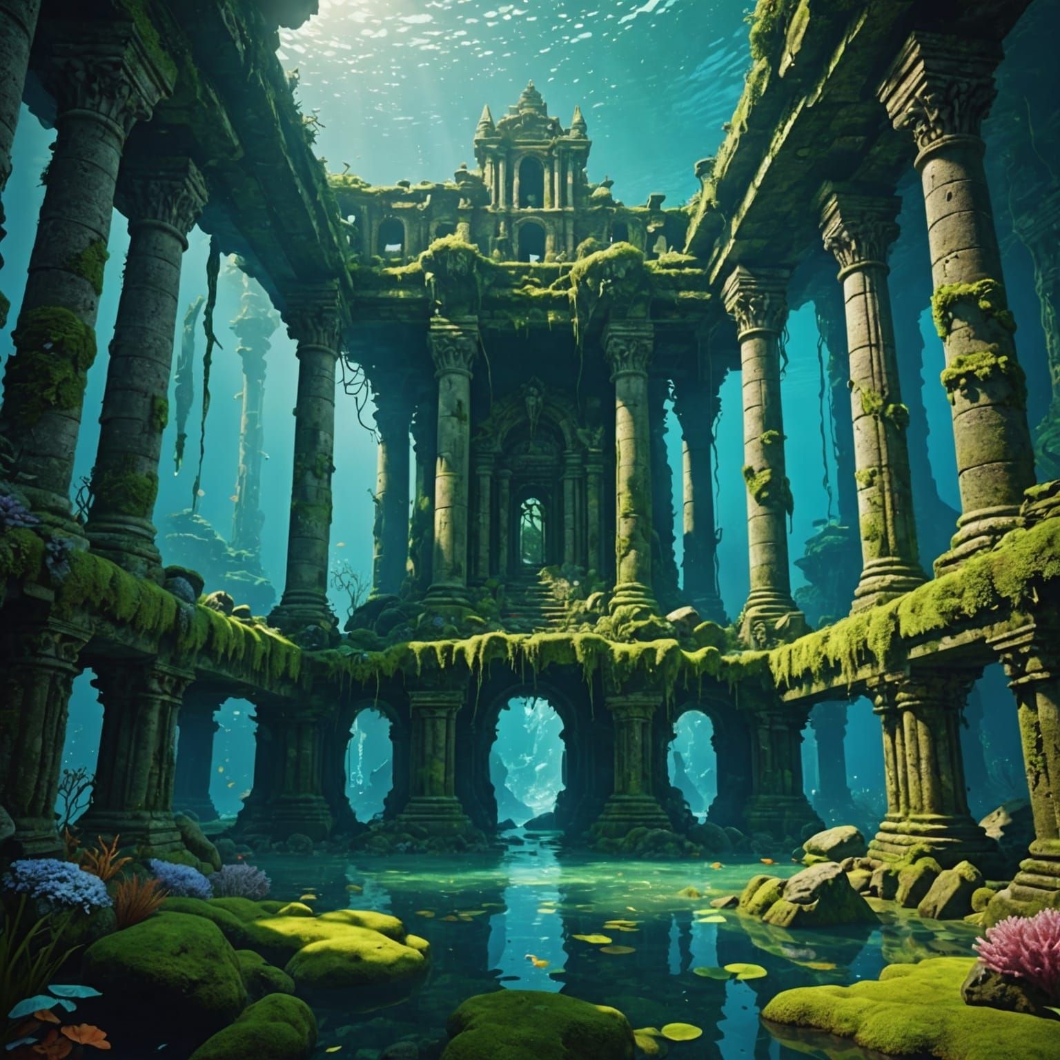 Fantasy Underwater Ruins: An 8K Digital Illustration