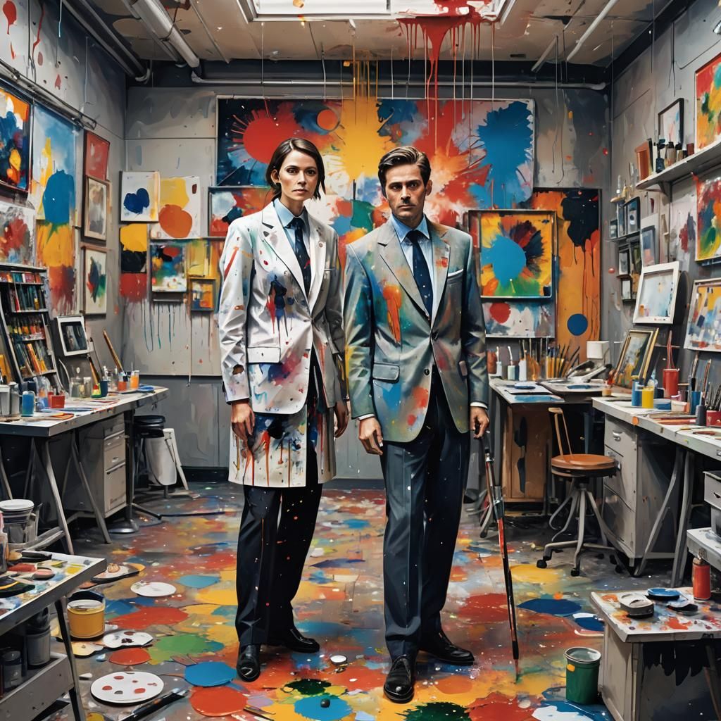 Lab Scene with Scientists in Suits, Contemporary Art