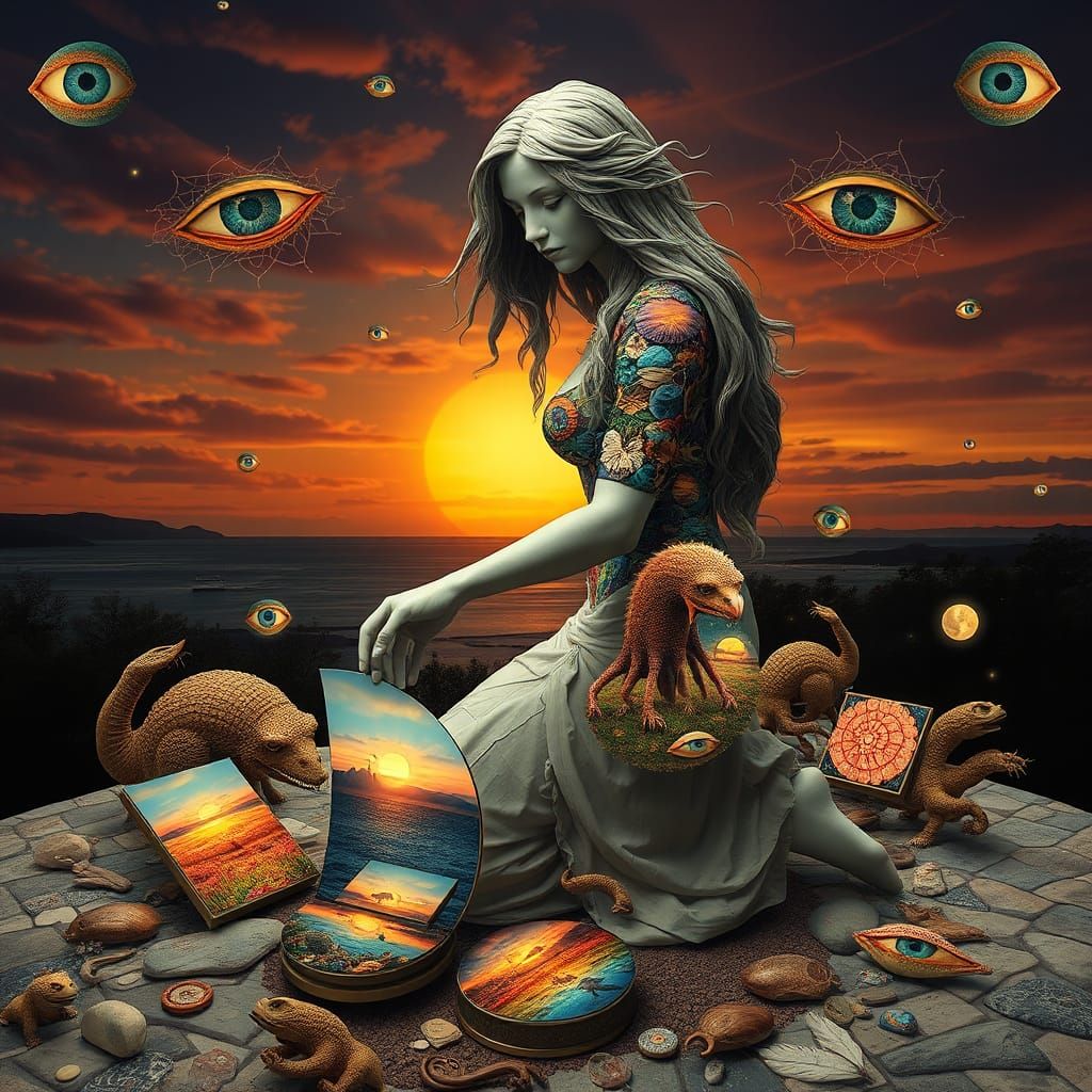 Surreal Woman Sculpture with Glowing Bio Art Elements