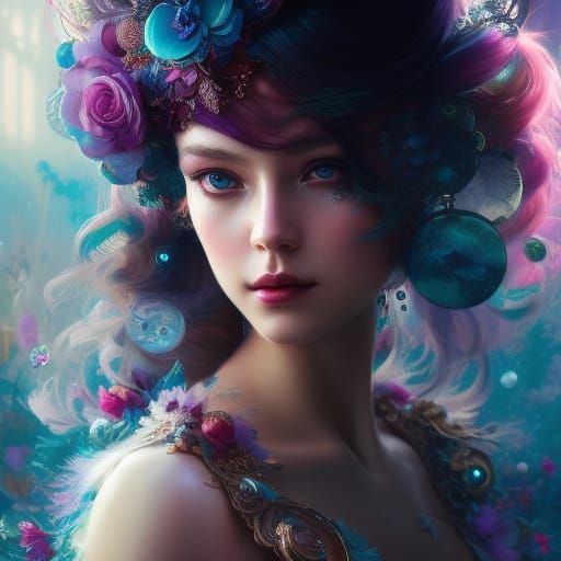 Rococo Girl in Restaurant: Hyperdetailed Surreal Portrait