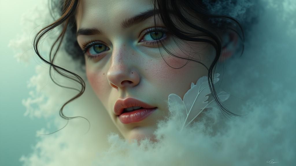 Dreamy Woman in Mist: Surrealist Ethereal Portrait