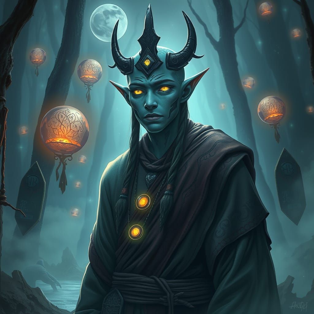 Ethereal Shaman in Cosmic Tribal Attire