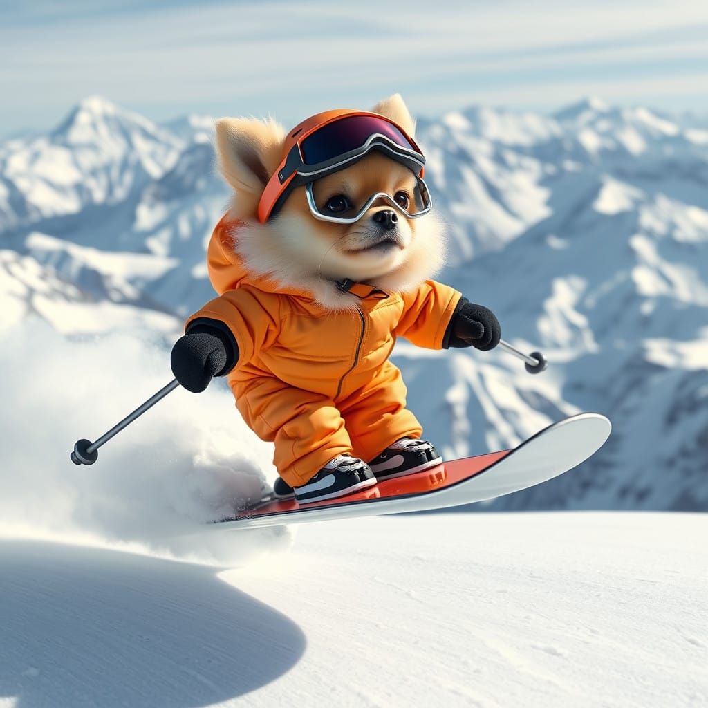 Adorable Pomeranian Puppy Speeds Down Ski Slopes on Hover Sn...
