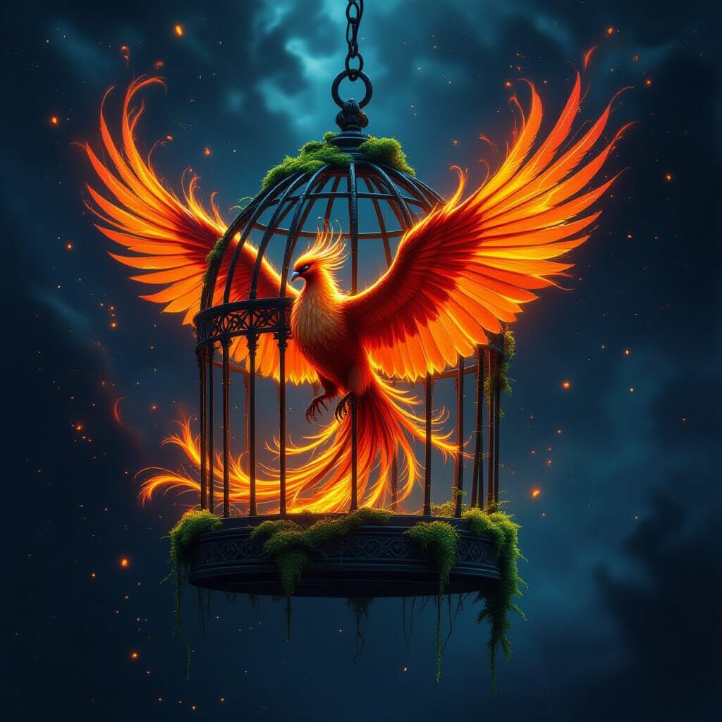 Majestic Phoenix Trapped in Cosmic Birdcage