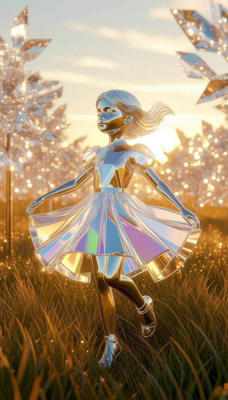 Crystal Glass Girl Dancing: 3D Render