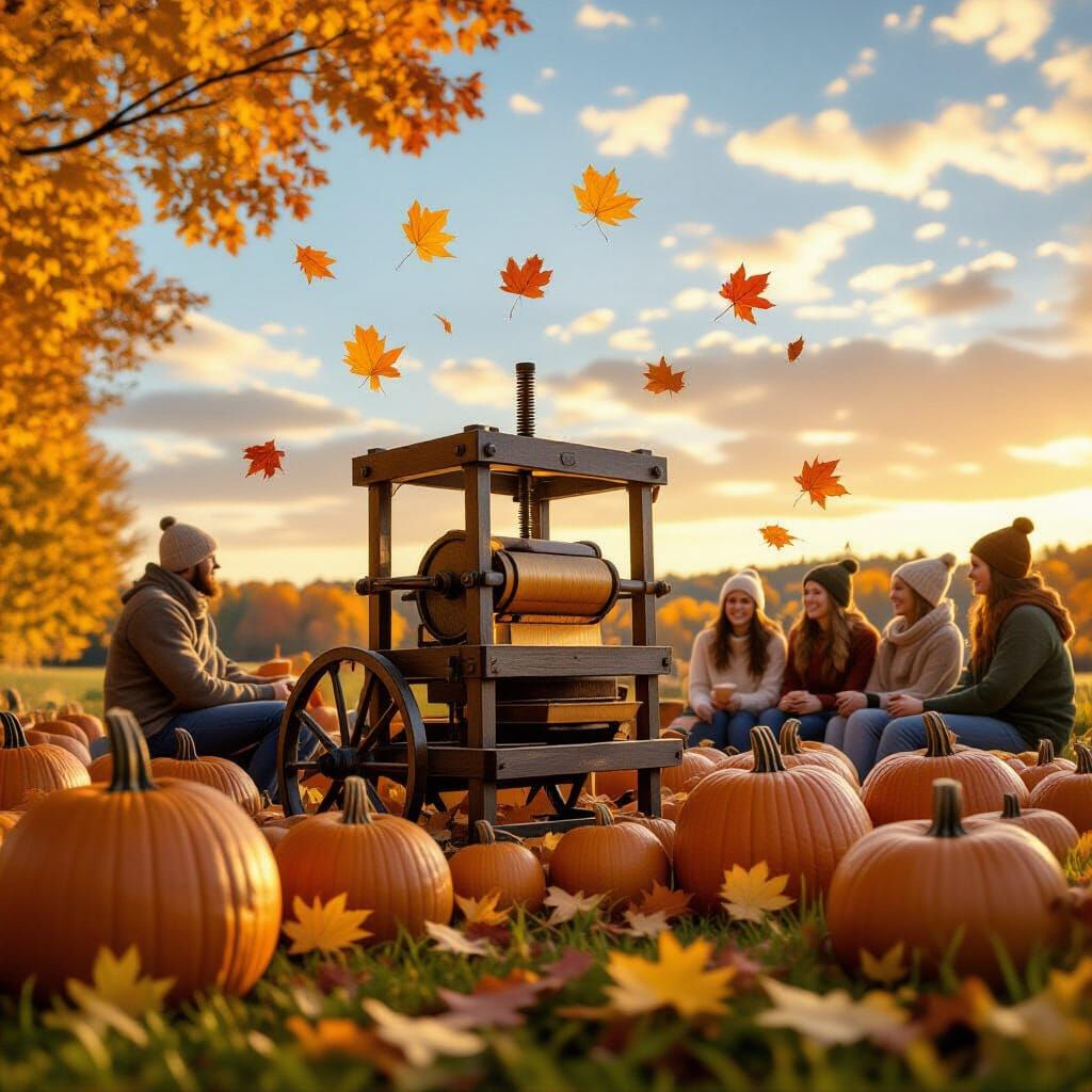 Autumn Harvest Festival: Cider Pressing Under Colorful Skies