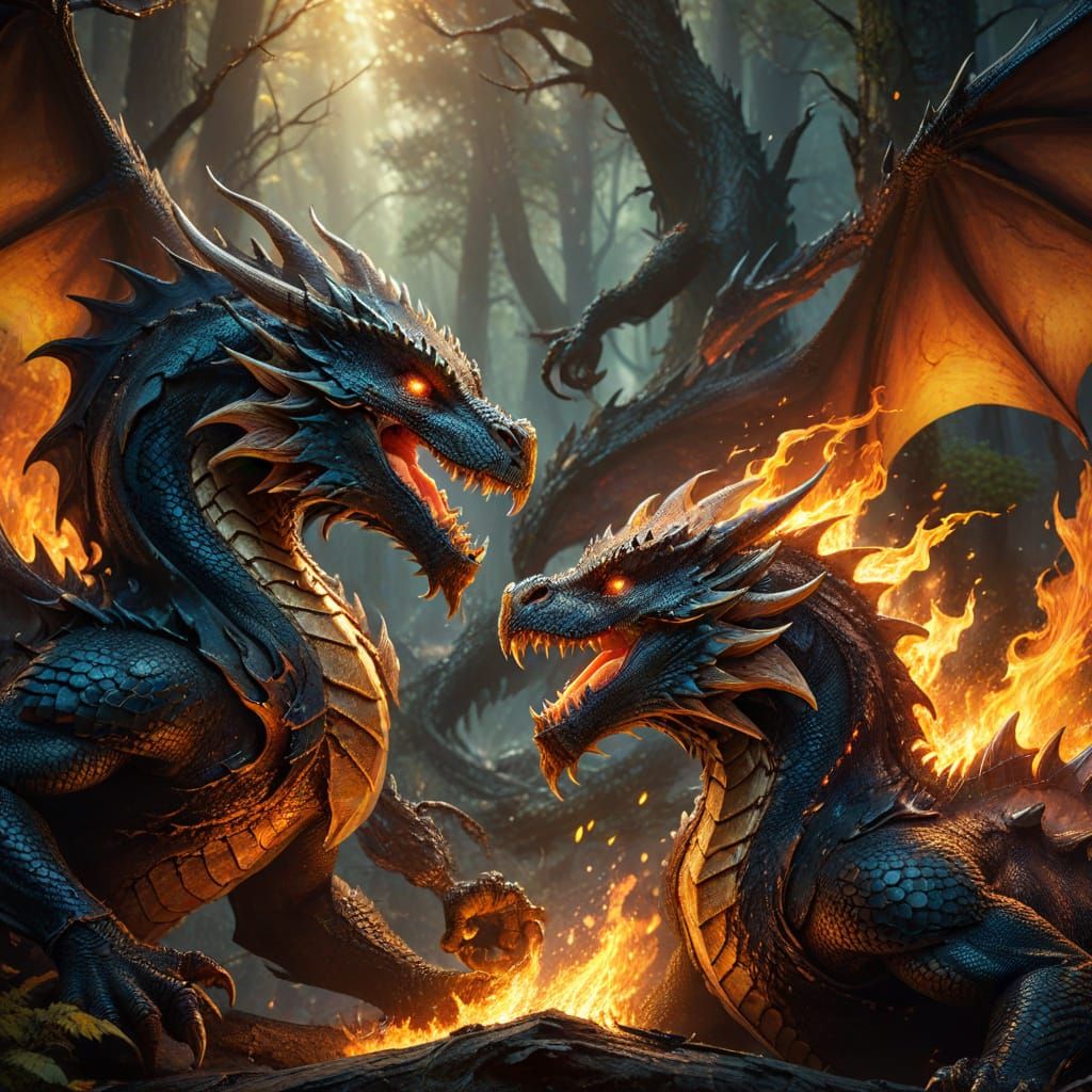Epic Dragon Battle in Dark Fantasy Style