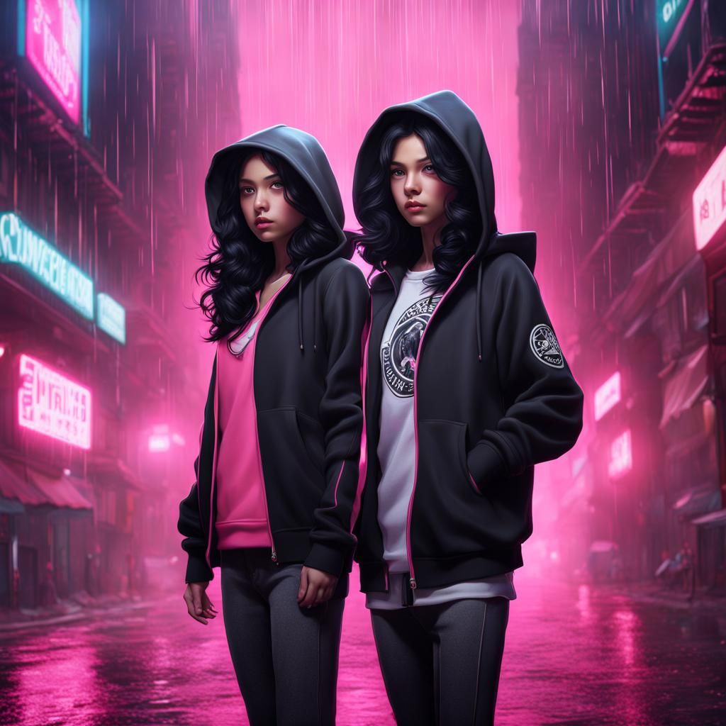 Girl and Boy in Rain: Detailed Digital Painting