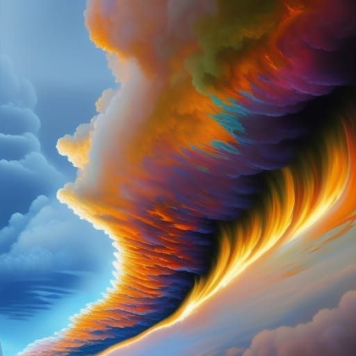 Electric Storm with Rainbow as Impasto Painting