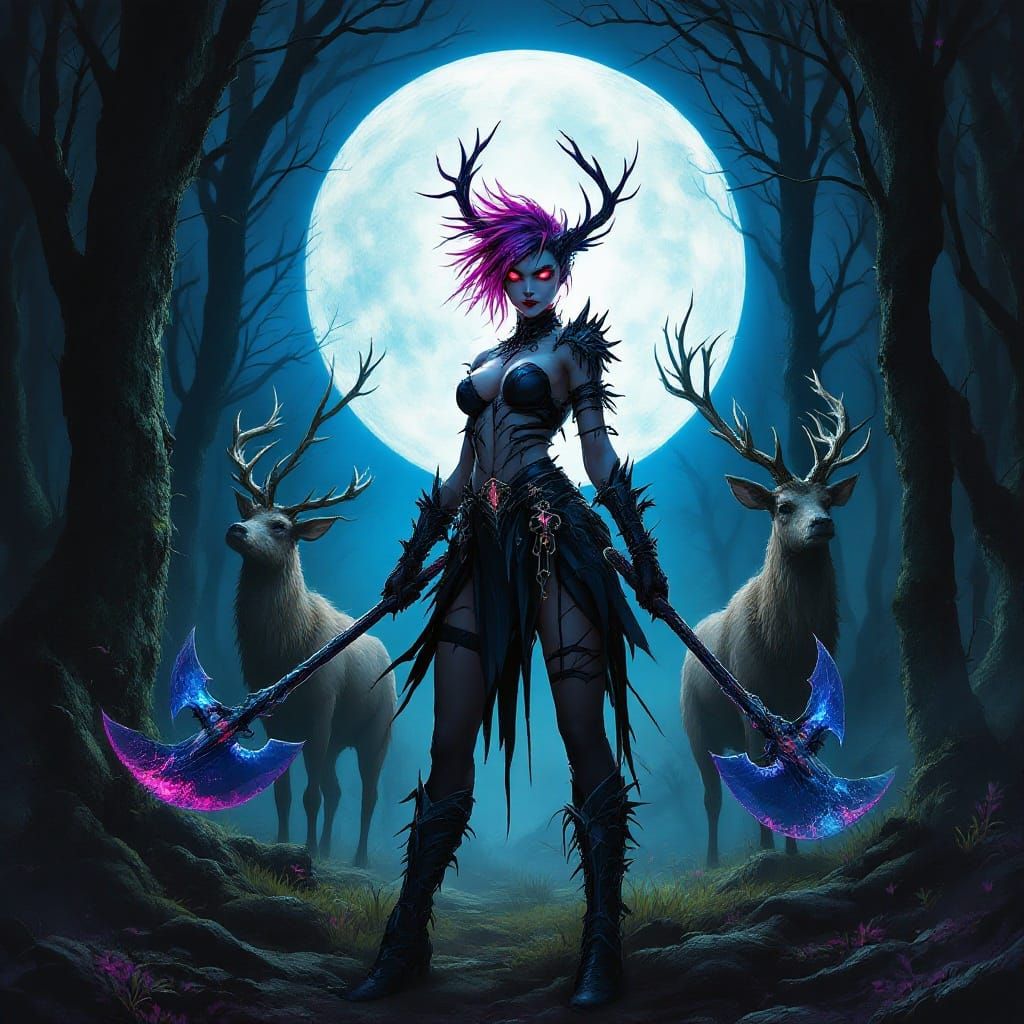 Gothic Warrior in Moonlight Forest