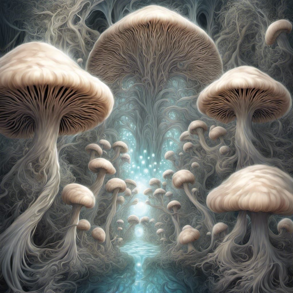 Mystical Mushroom Forest with Hybrid Creatures