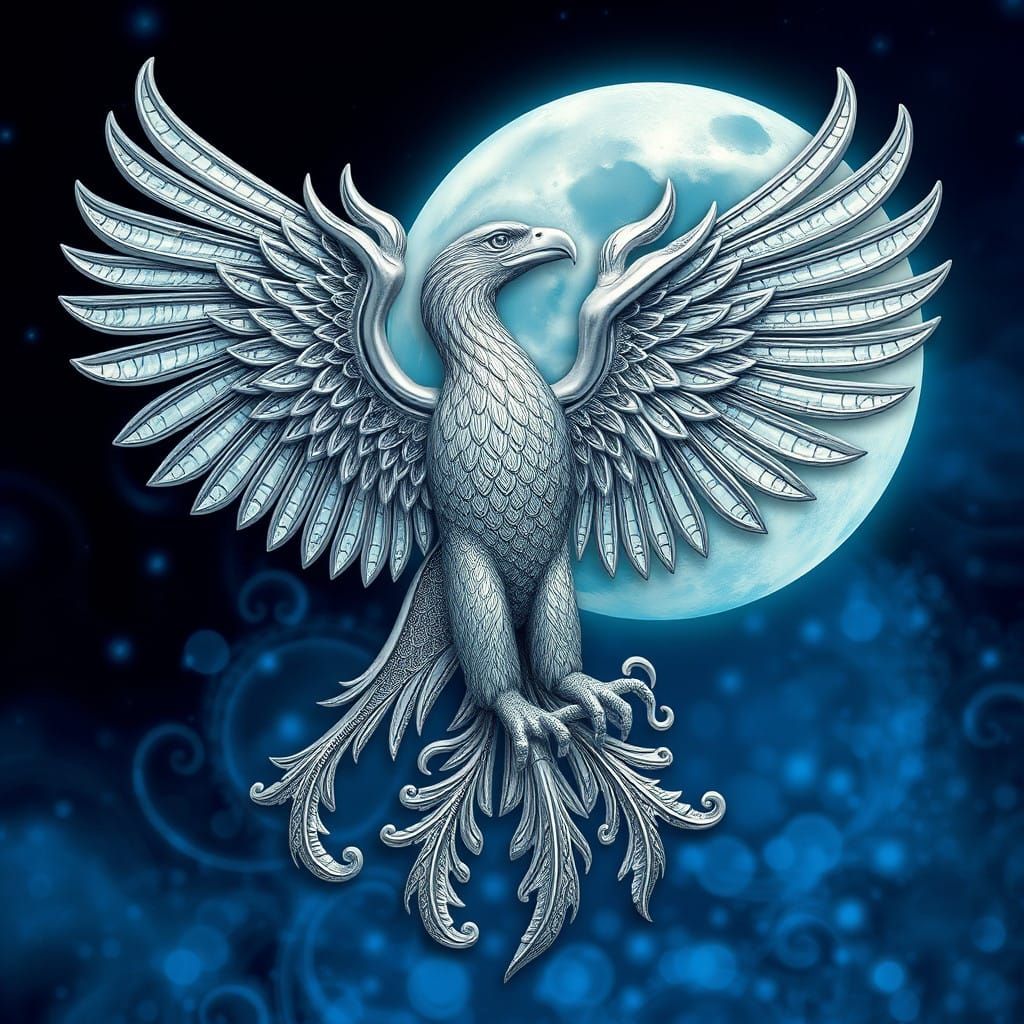 Elegant Silver Eagle on Iridescent Blue Background