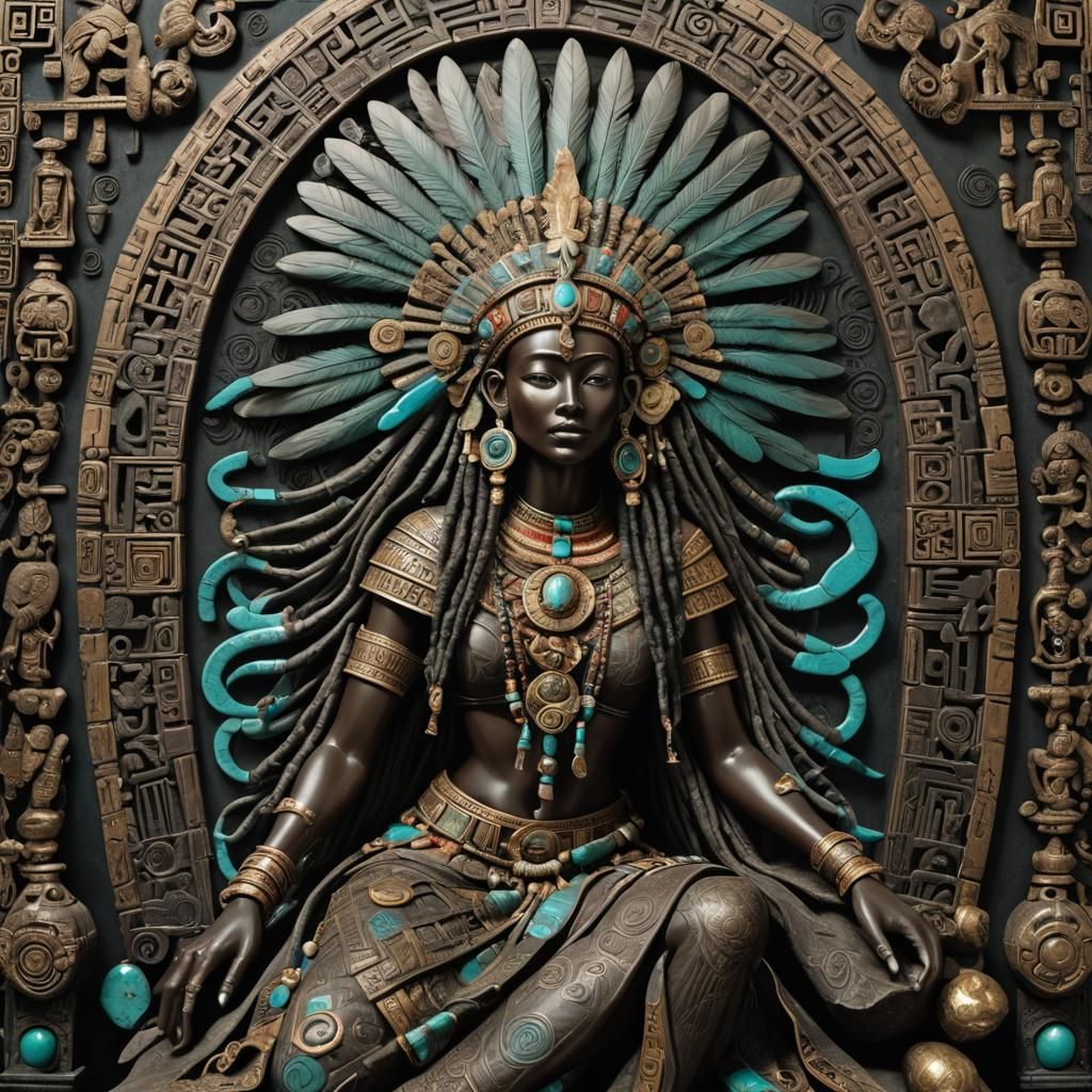 Aztec Nubian Princess with Quetzal Headdress