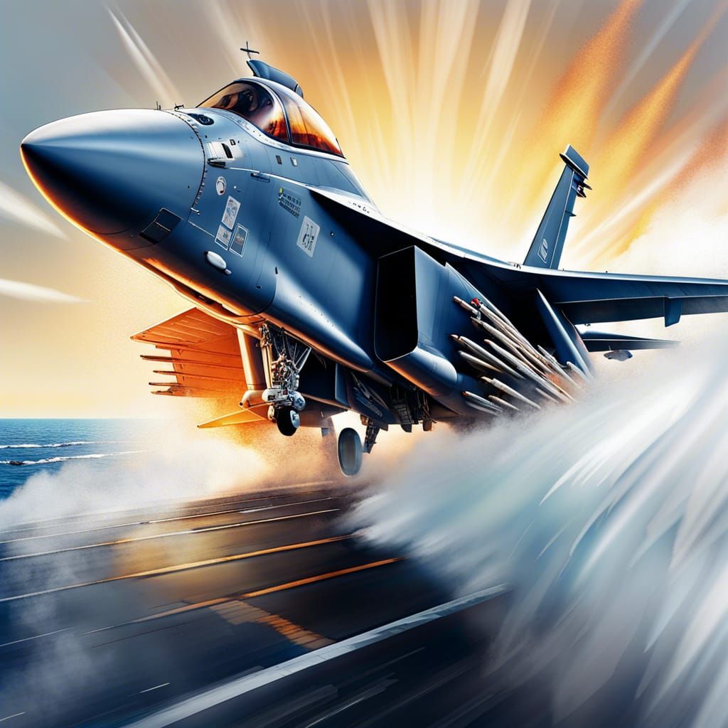 Jet Launches from Aircraft Carrier: Hyperrealistic Splash Ar...