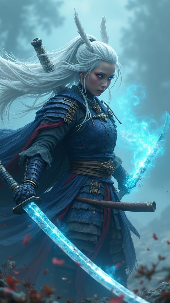 Fierce Anime-Inspired Oni Samurai in Traditional Armor