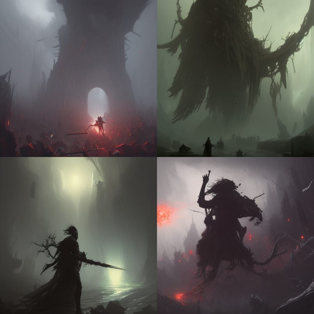 Dark Fantasy Fight Against Death, Hyperdetailed Art