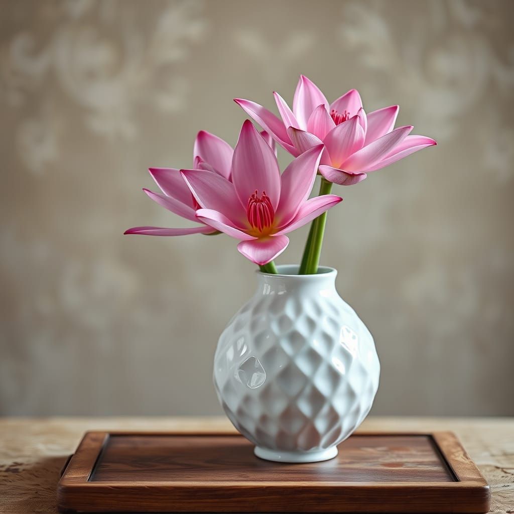 Elegant Pink Water Lilies in Photorealistic Style