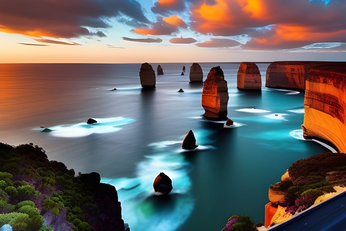 Twelve Apostles Australia: Watercolor Dripping Painting