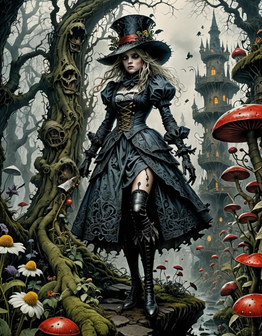 Gothic Alice in Wonderland in Dark Fantasy Style