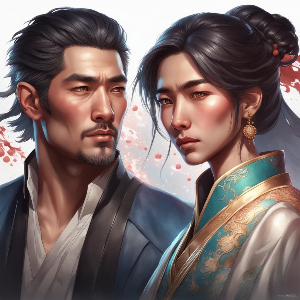Detailed Portrait of an Asian Couple