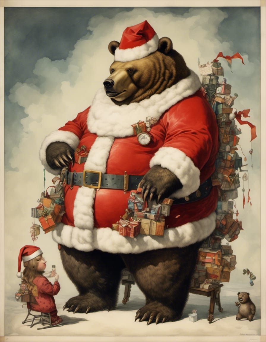 Bear Santa Claus Portrait in Unique Style