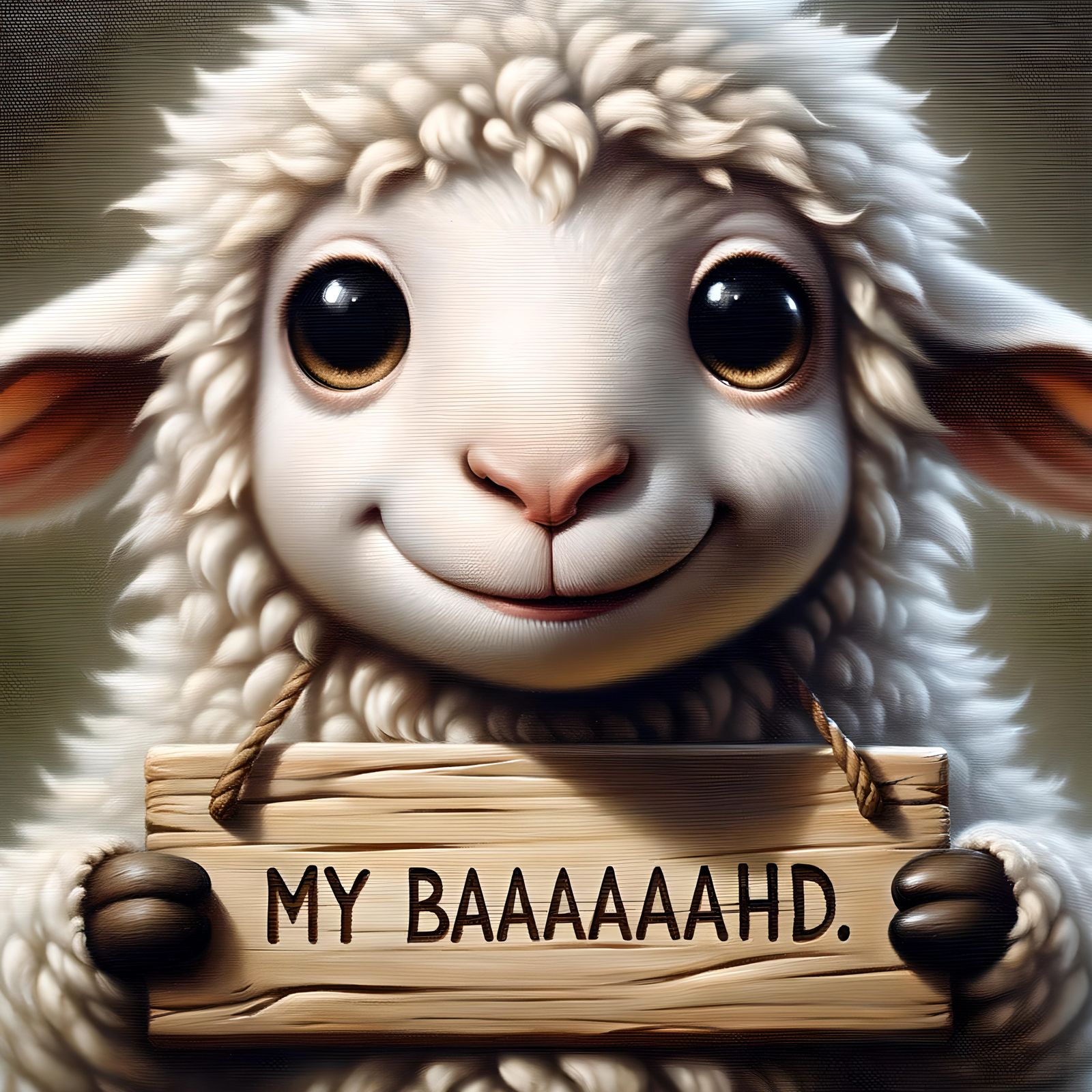 Expressive Sheep Apology in Detailed Oil Portrait