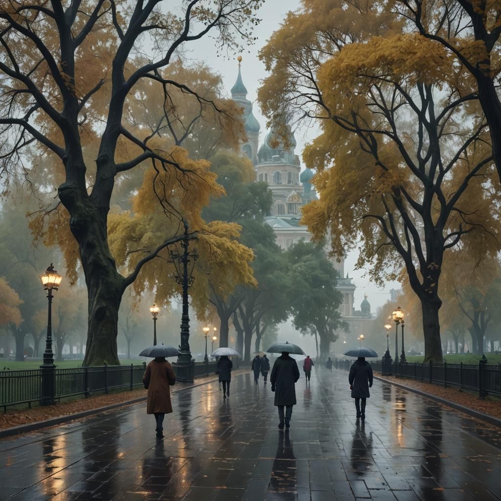 Gorky Park Rainy Day: Detailed Matte Painting