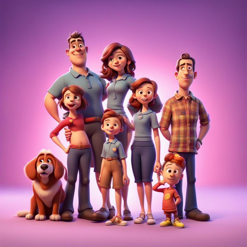 Charming Family Portrait in 3D Animation Style