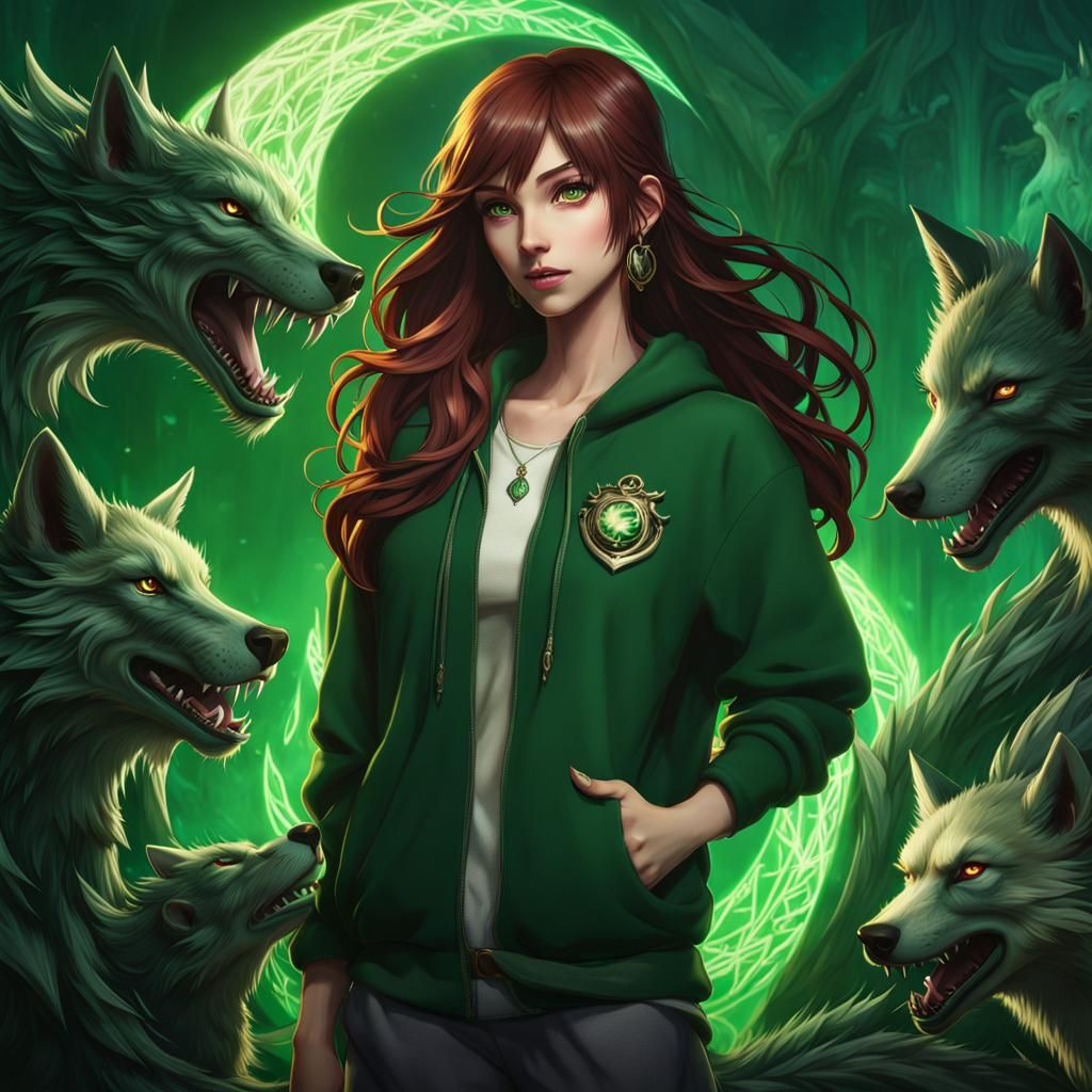 Anime Girl and Wolves: Fantasy Concept Art