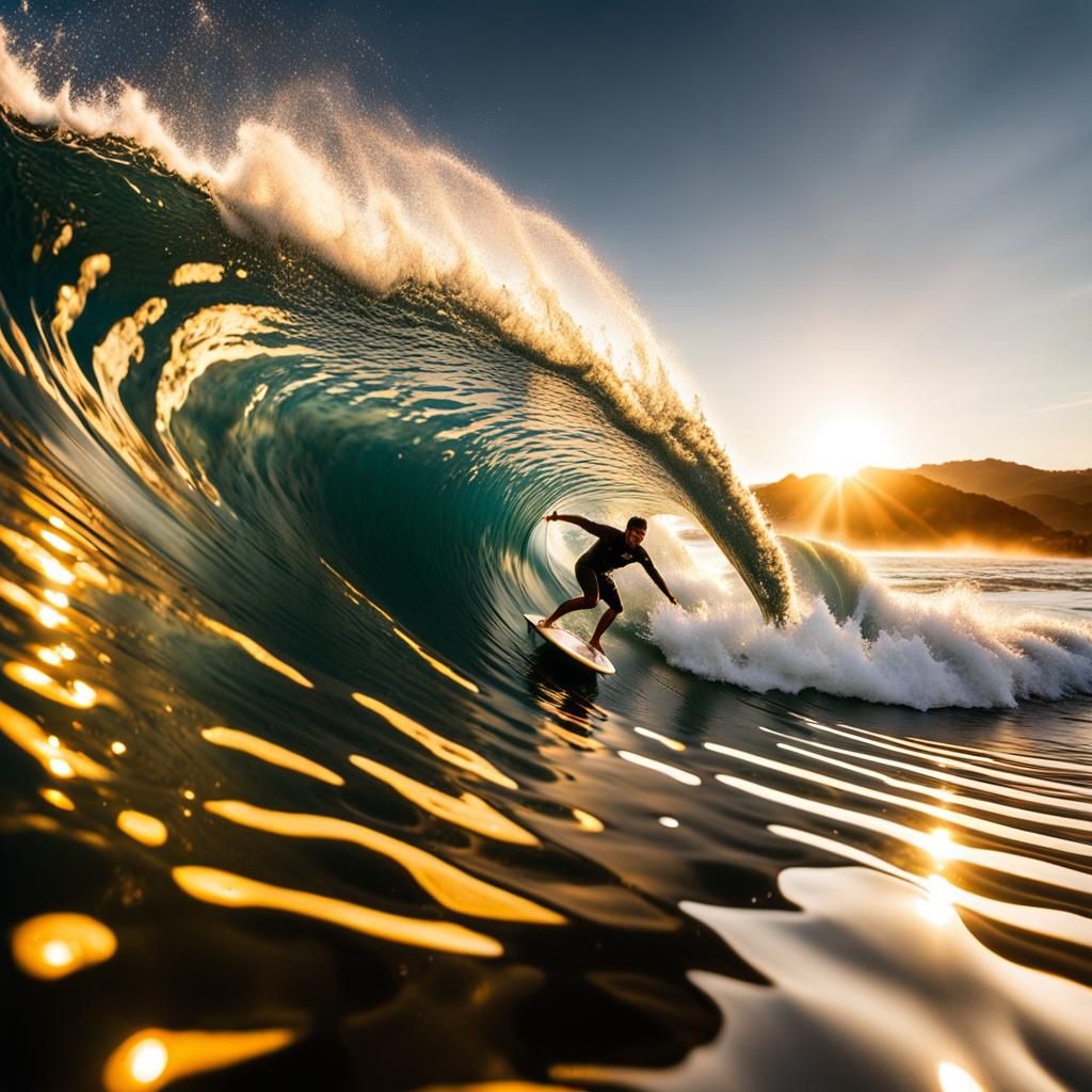 Surfer Rides Barrel Wave at Dawn, Chillwave Style