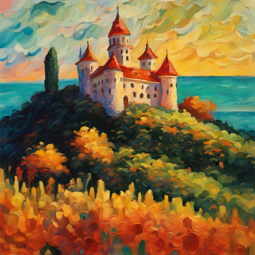 Tiny Castle as Impasto Gouache Oil Painting
