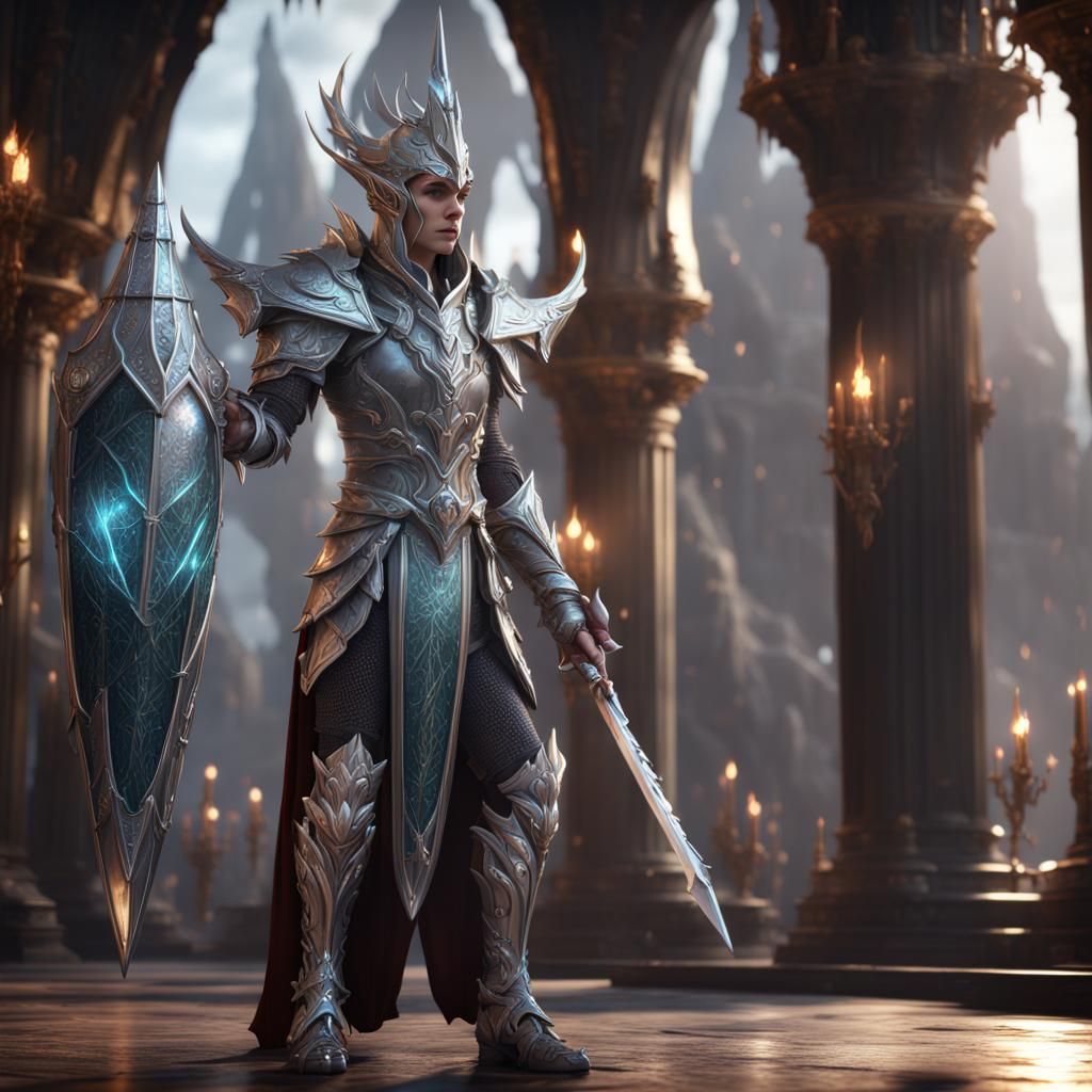 Silver Elf Lord with Diamond Helm, Fantasy Art