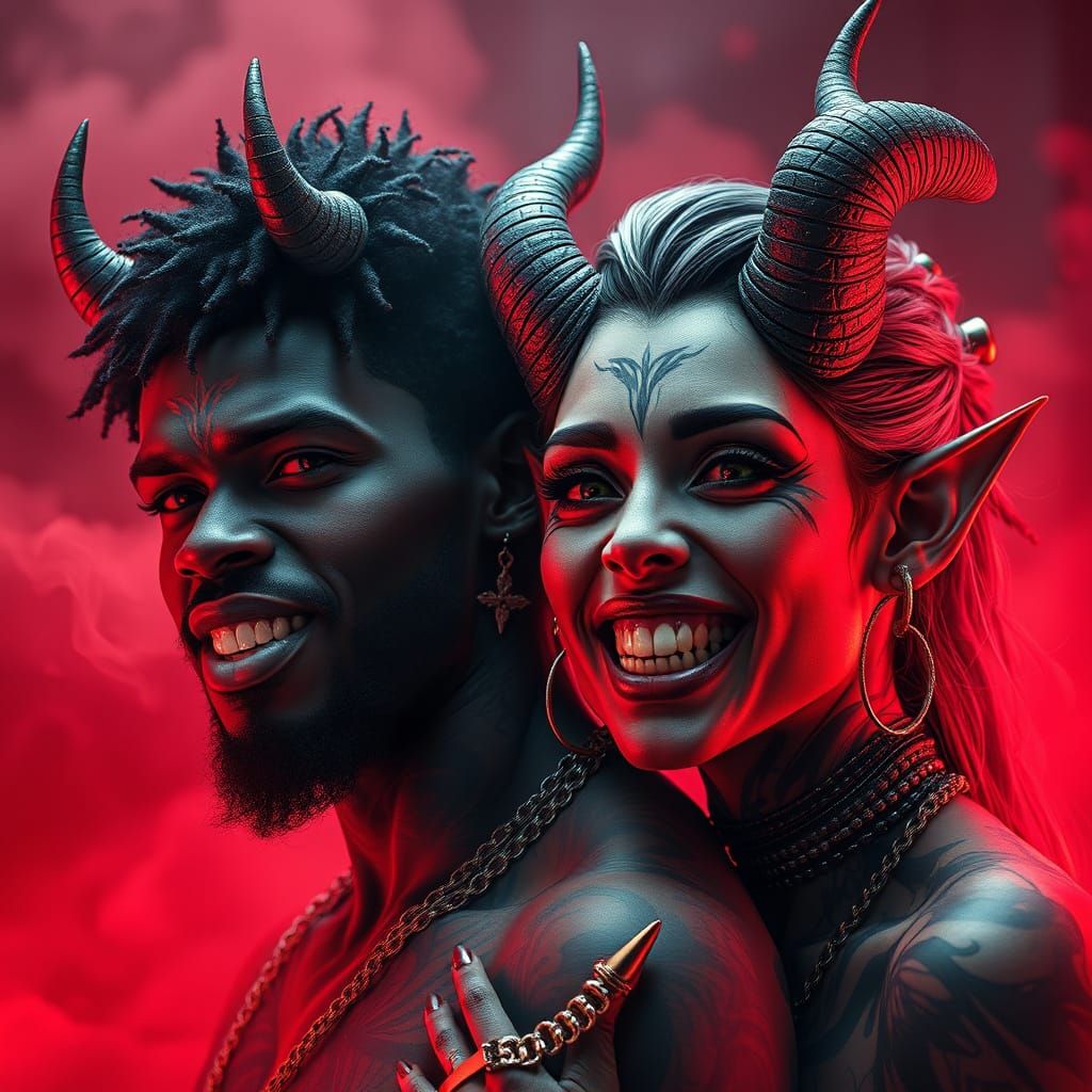 Hyperrealistic Portraits of Unholy Lovers in Red Smoke