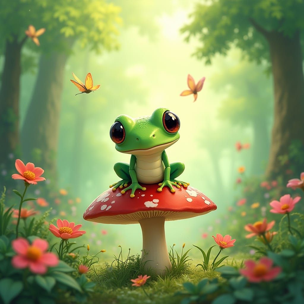 Whimsical Forest Frog in Watercolor Style