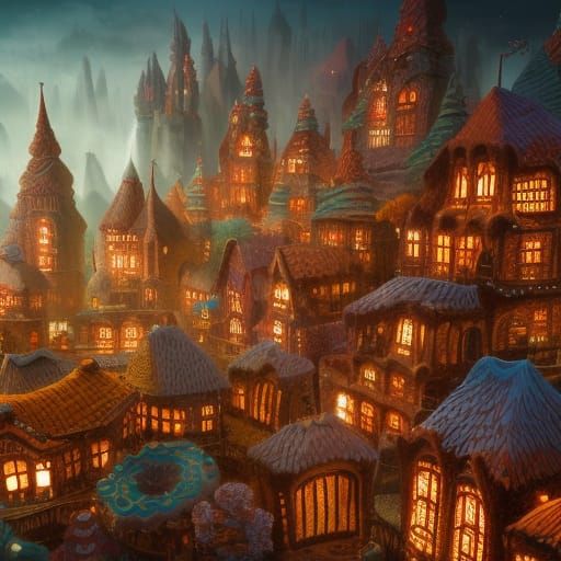 Fantastical Gingerbread City: Detailed Matte Painting