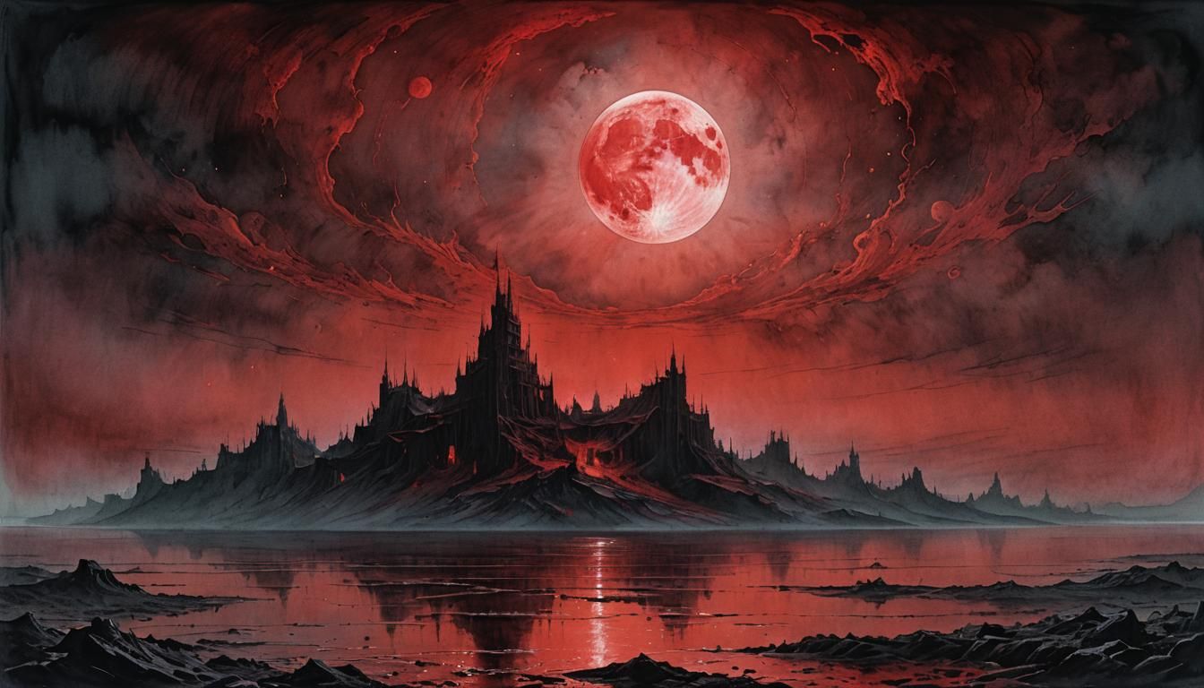 Crimson Moon Over Blood Ocean: Sinister Dark Art