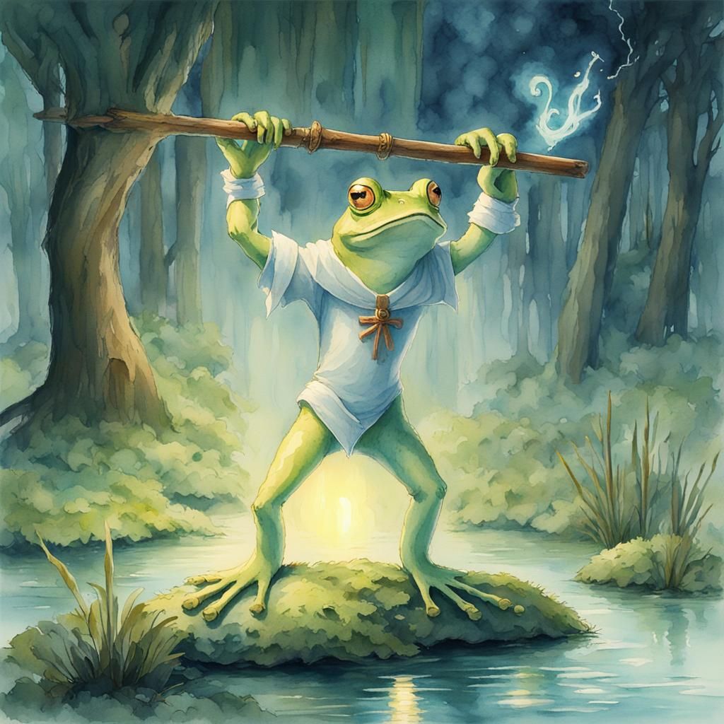 Frog Cleric Summons Swamp Gods in Watercolor