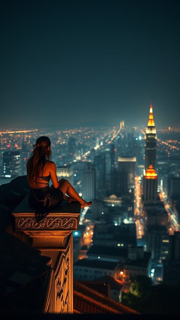 Urban Rooftop Serenity in Intricate Relief Style