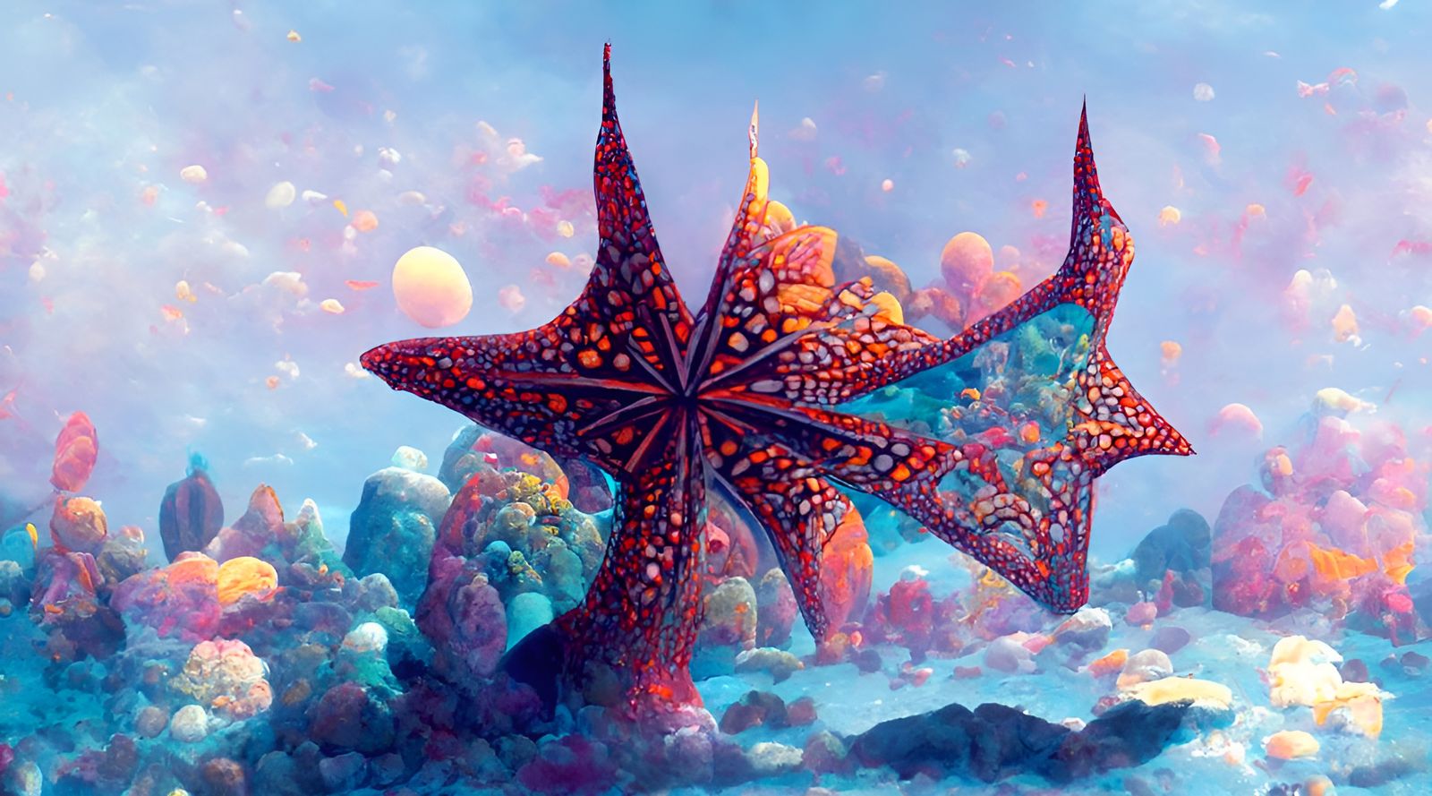Cosmic Sea Star in Stained Glass Style