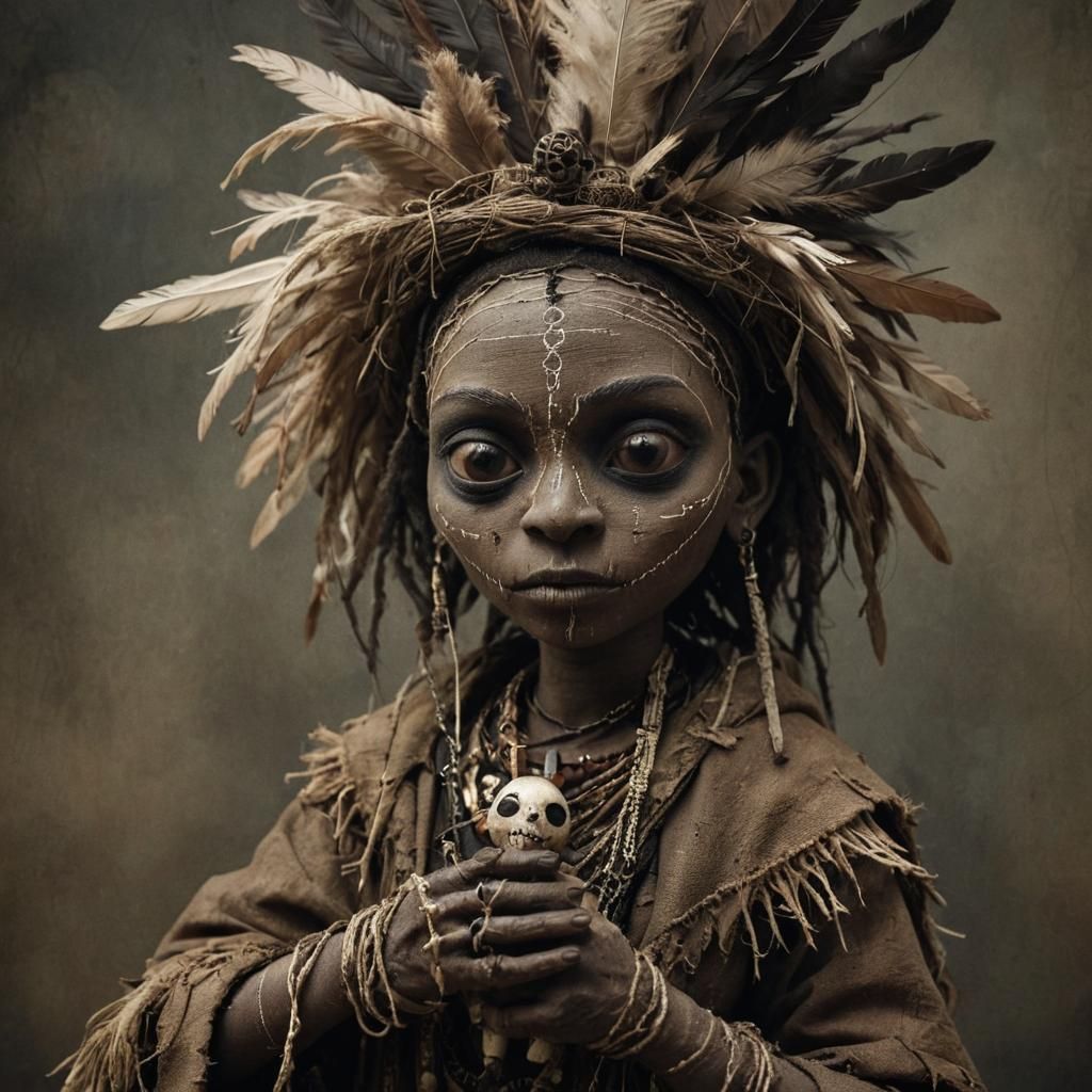 Dark Fantasy Witchdoctor Portrait with Voodoo Doll