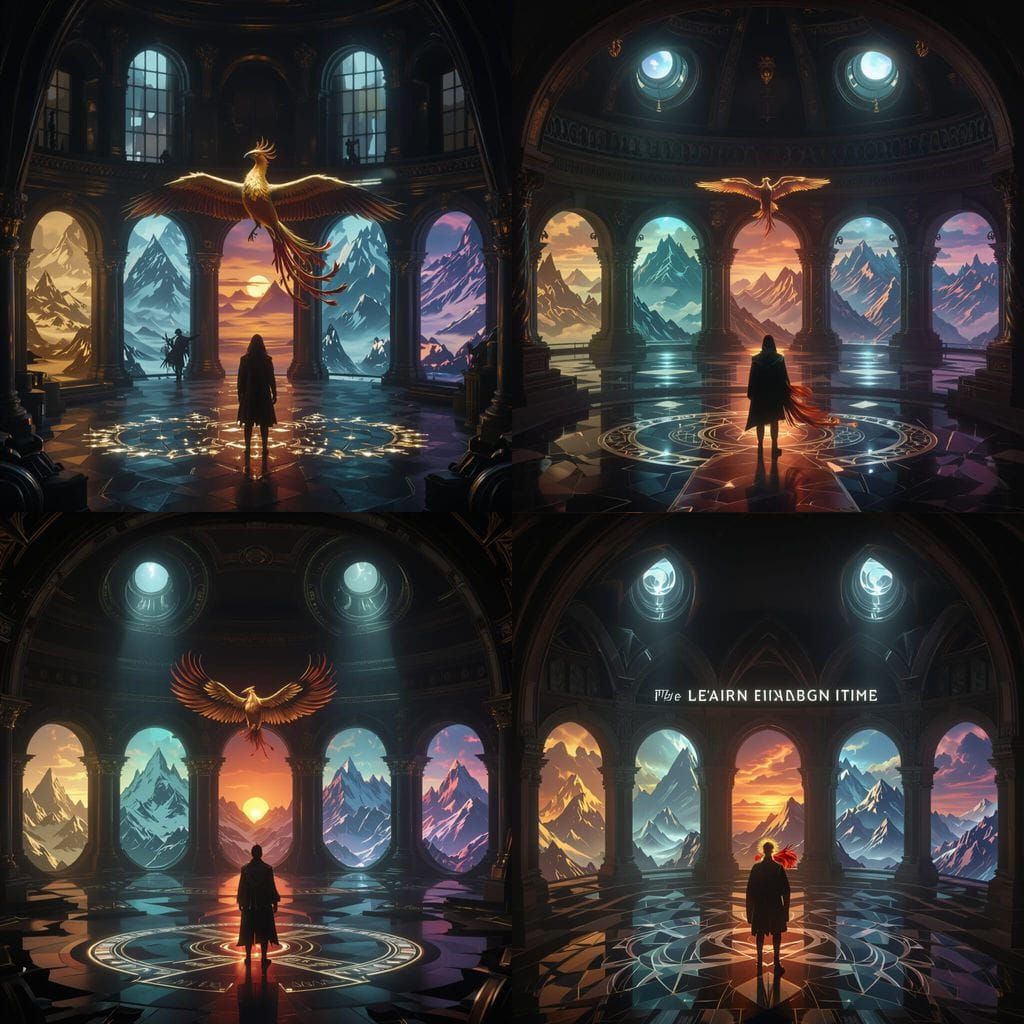 Majestic Phoenix on Crystal Peak Under Twin Suns