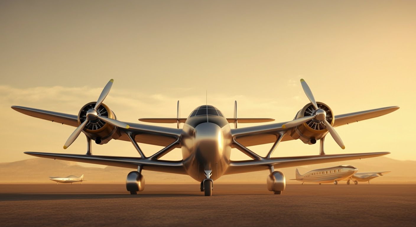 Futuristic Art Deco Airplane on 1930s Airfield