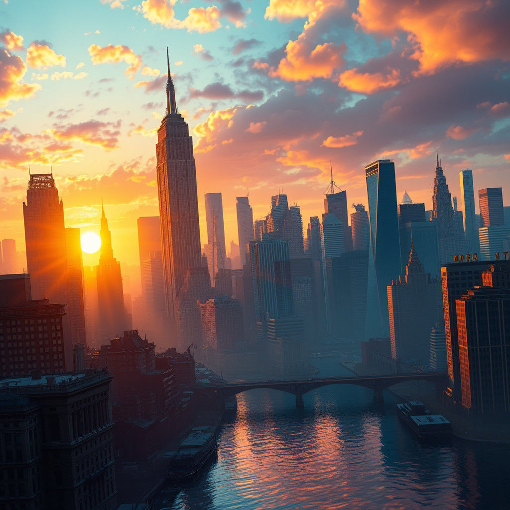 Golden Sunrise Over New York Cityscape