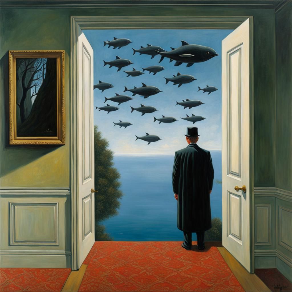 Surreal Intruder Painting Inspired by Magritte and Gurney